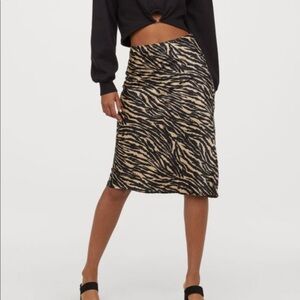 H&M Tan High Waist Tiger Animal Print Midi Skirt
